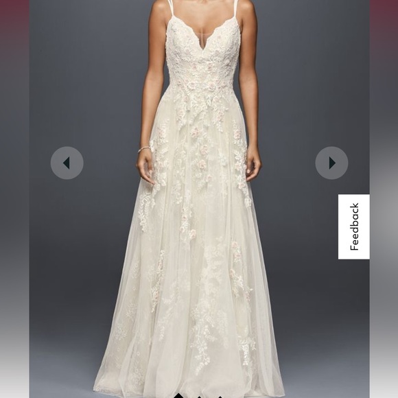 A-line, ivory lace bridal gown with blush flower detailing. size 10🤍 - Picture 2 of 10